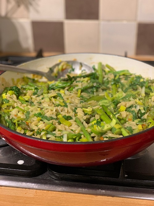 leek and asparagus orzotto